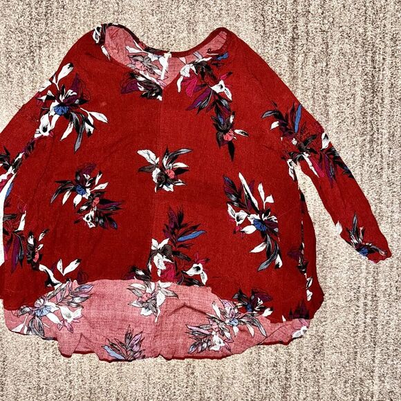 Free People Women's People Tree Swing Tunic Long Sleeve Shirt Red Floral Small - Picture 5 of 11